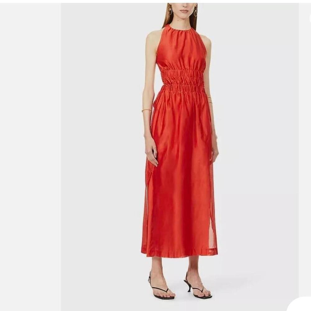 Red Halter Midi Dress with Smocked Waist